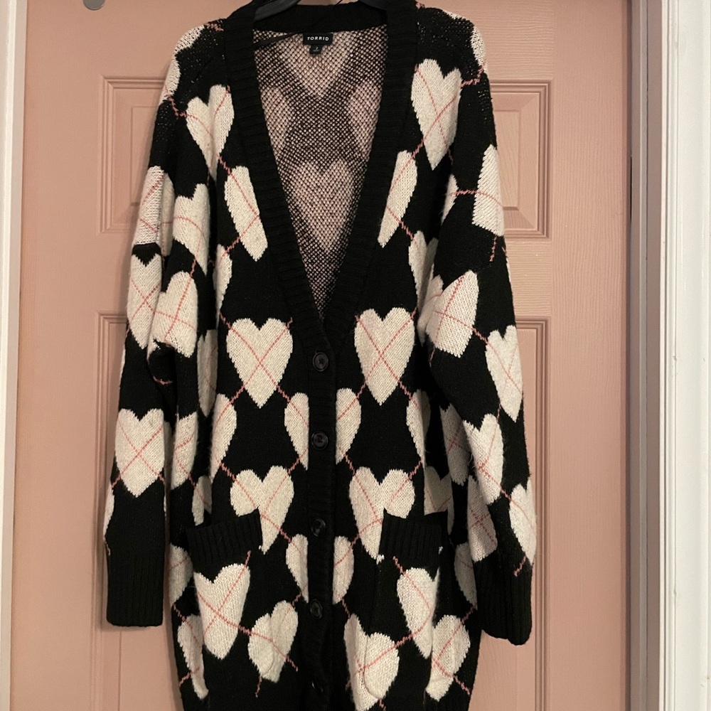 Torrid Black and White Heart Cardigan Sweater